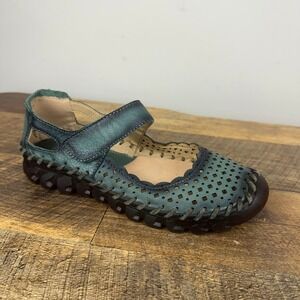 Spring Step L'Artiste Smooshie Teal Leather Perforated Mary Jane Flats 36 5.5-6